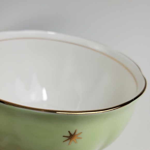 Vtg  Queen Anne Pole Starburst  MCM Midcentury Footed Sugar Creamer Green Gold - Picture 10 of 12